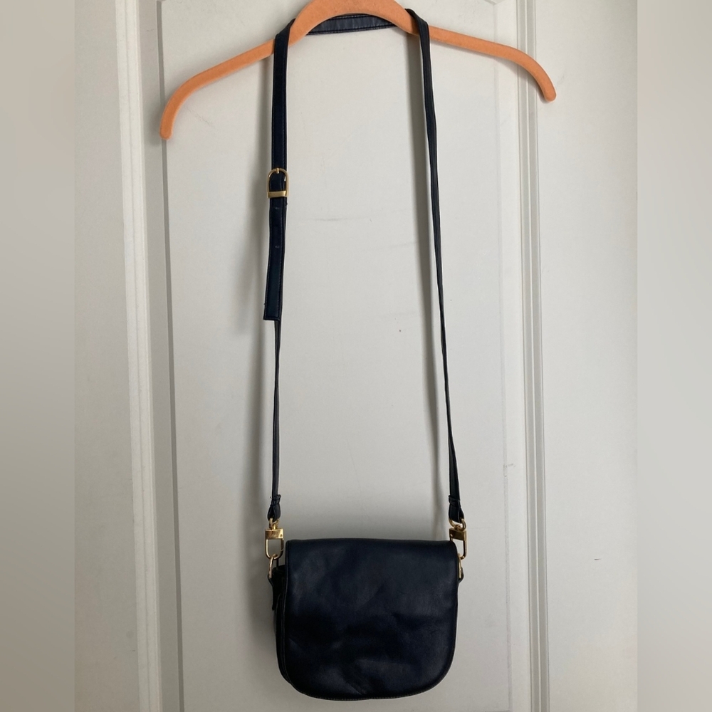 Vintage navy blue leather crossbody bag y2k casual cottage lagenlook office trav